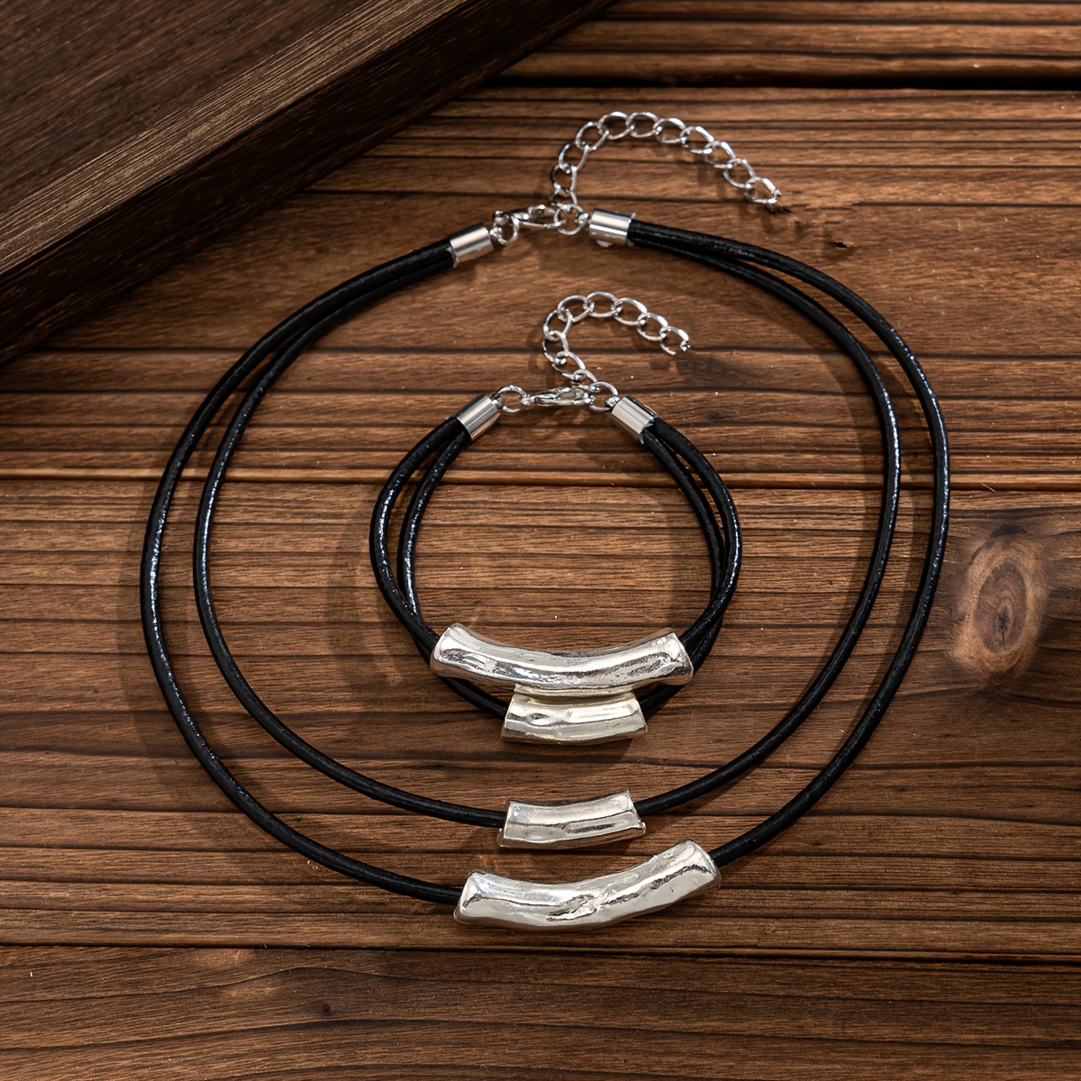 Retro Punk Style Beaded Necklace and Bracelet Set